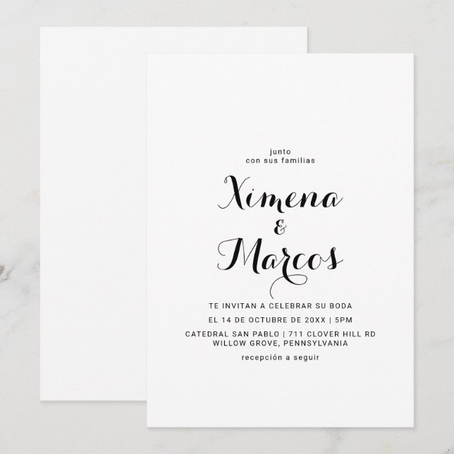 Moderne Kalligrafie Boda Wedding Einladung (Vorne/Hinten)