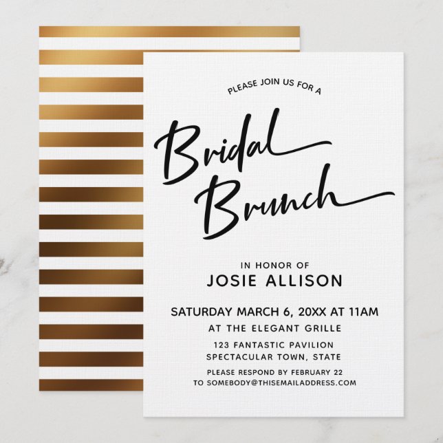 Moderne Kalligrafie Bridal Brunch Gold Zurück gest Einladung (Vorne/Hinten)