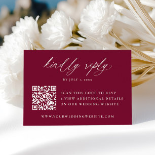 Moderne Kalligrafie Burgunder QR-Code Hochzeits-RS RSVP Karte
