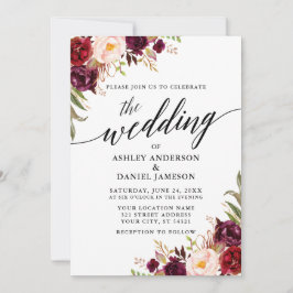 Moderne Kalligrafie Burgundy Floral Wedding Einladung