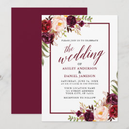 Moderne Kalligrafie Burgundy Frame Floral Wedding Einladung