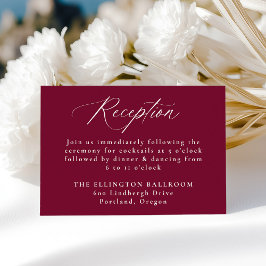 Moderne Kalligrafie Burgundy Hochzeitsempfang Begleitkarte