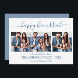 Moderne Kalligrafie Dusty Blue Hanukkah 3 Foto Feiertagskarte<br><div class="desc">Modern Trendy Calligraphy Script 3 Foto Family Foto Collage Happy Hanukkah Card - Dusty Blue</div>