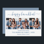Moderne Kalligrafie Dusty Blue Hanukkah 3 Foto Feiertagskarte<br><div class="desc">Modern Trendy Calligraphy Script 3 Foto Family Foto Collage Happy Hanukkah Card - Dusty Blue</div>