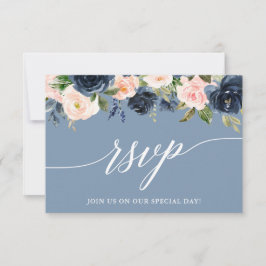 Moderne Kalligrafie Dusty Blue Pink Floral RSVP Karte