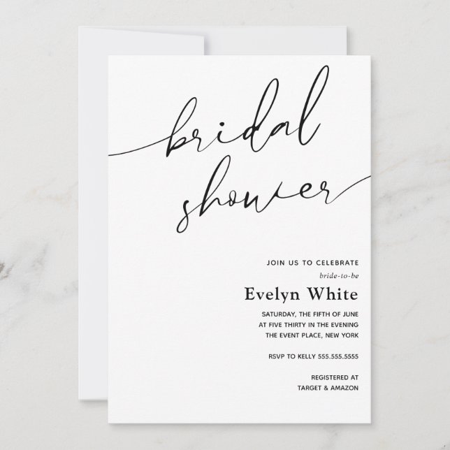 Moderne Kalligrafie Einfache Bridal-Dusche Einladu Einladung (Vorderseite)