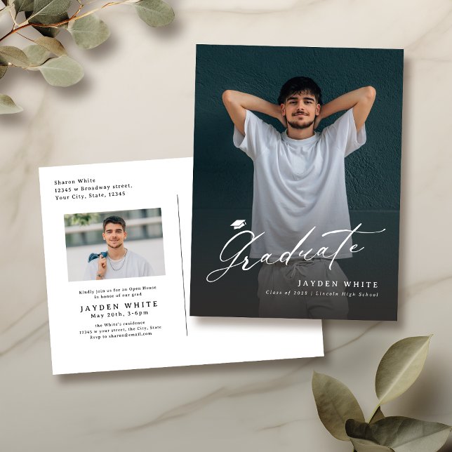 Moderne Kalligrafie Einfaches Foto Abschluss Postkarte (Modern Calligraphy Simple Photo Graduation Postcard)