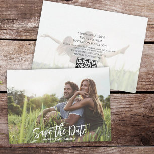 Moderne Kalligrafie Einfaches Foto Trendy QR Code Save The Date