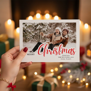 Moderne Kalligrafie-Familien-Weihnachtsfoto Feiertagskarte