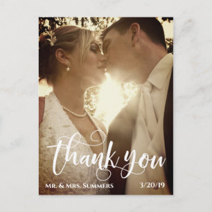 Moderne Kalligrafie Foto Hochzeit Danke Gebürstet Postkarte