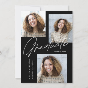 Moderne Kalligrafie-Fünf-Foto-Graduierungspartei Einladung