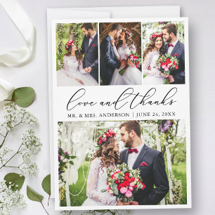 Moderne Kalligrafie für Hochzeit 4 Fotos Liebe Dankeskarte