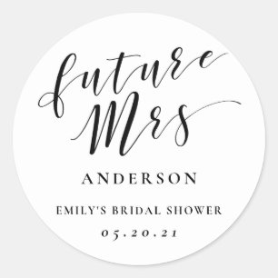 Moderne Kalligrafie Future Mrs. Brautparty Runder Aufkleber