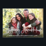 Moderne Kalligrafie Happy Hanukkah Familienunterne Feiertagskarte<br><div class="desc">Modern Fun Calligraphy Script Happy Hanukkah Familie Foto Card</div>