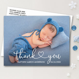 Moderne Kalligrafie Herz Baby Foto Danke Postkarte