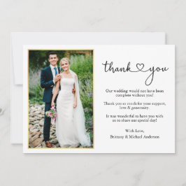 Moderne Kalligrafie Herz-Gold-Rahmen-Foto Hochzeit Dankeskarte