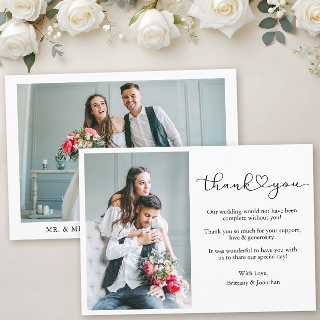 Moderne Kalligrafie - Herz-Schrift 2 Foto Hochzeit Dankeskarte (Customize to change your personalized text size or text style.)