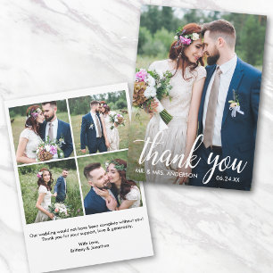 Moderne Kalligrafie Hochbräune und Groom-5-Foto Dankeskarte