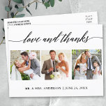 Moderne Kalligrafie Hochzeit 3 Foto Liebe und Dank Postkarte<br><div class="desc">Moderne kalligraphische Liebe und danke Wedding 3 Foto Vielen Dank Postcard</div>