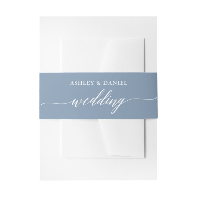 Moderne Kalligrafie Hochzeit Dusty Blue Einladungsbanderole (Vorderseite Beispiel)