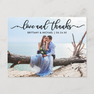 Moderne Kalligrafie Hochzeit Liebe und Dank Foto Postkarte