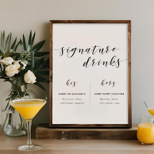 Moderne Kalligrafie Hochzeit Signature Drinks Schi Poster