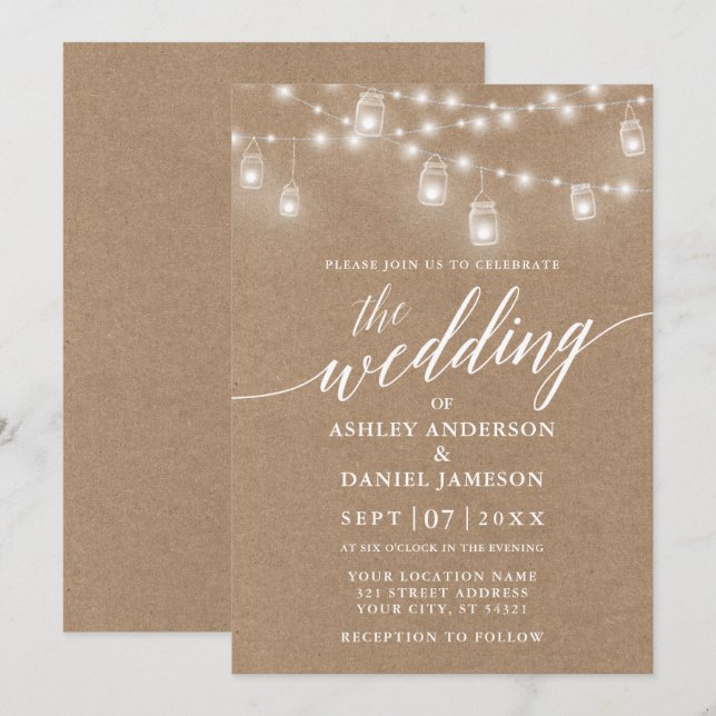 Moderne Kalligrafie Hochzeitbeleuchtung Kraft Einladung (Vorne/Hinten)