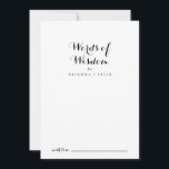 Moderne Kalligrafie Hochzeitssätze der Weisheit Hinweiskarte<br><div class="desc">Diese moderne kalligraphische Hochzeitskarte ist perfekt für eine rustikale Hochzeit. Das einfache und elegante Design zeichnet sich durch klassische und extravagante Schriftzeichen in Schwarz und Weiß aus. Diese Karten sind ideal für Hochzeiten, Brautparty, Babydusche, Graduiertenfest u.v.m. Personalisieren Sie die Karten mit den Namen der Braut und Bräutigam, den Eltern, die...</div>