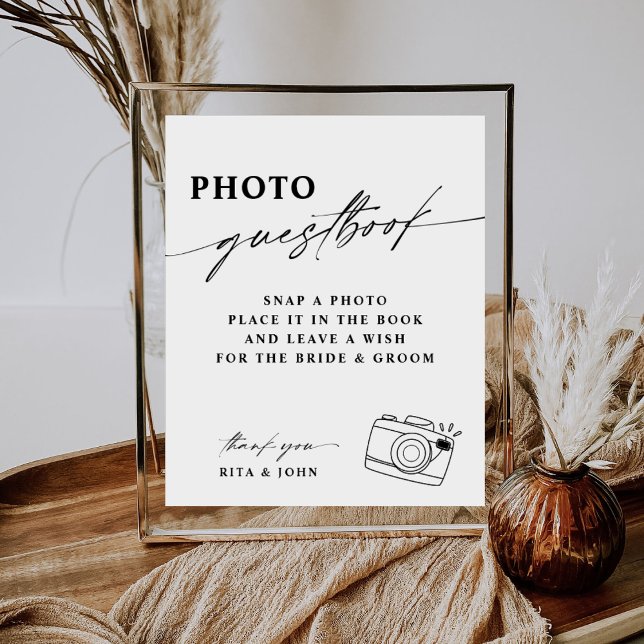 Moderne Kalligrafie Hochzeitsszenario Foto Gästebu Poster (Von Creator hochgeladen)