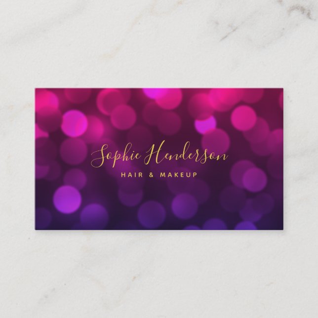 Moderne Kalligrafie Magenta Blue Bokeh Lights Visitenkarte (Vorderseite)