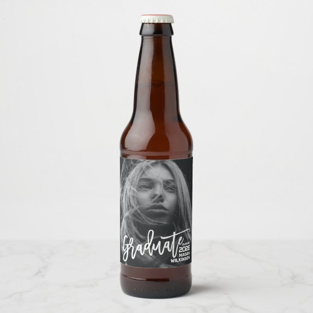 Moderne Kalligrafie Minimaler Full Foto Abschluss Bierflaschenetikett (Vorderseite)