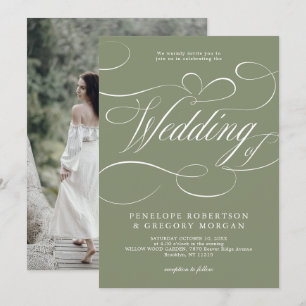 Moderne Kalligrafie Minimalistisch Sage Green Wedd Einladung