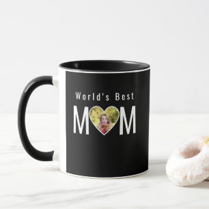 Moderne Kalligrafie - Mutterfoto in schwarzem Herz Tasse