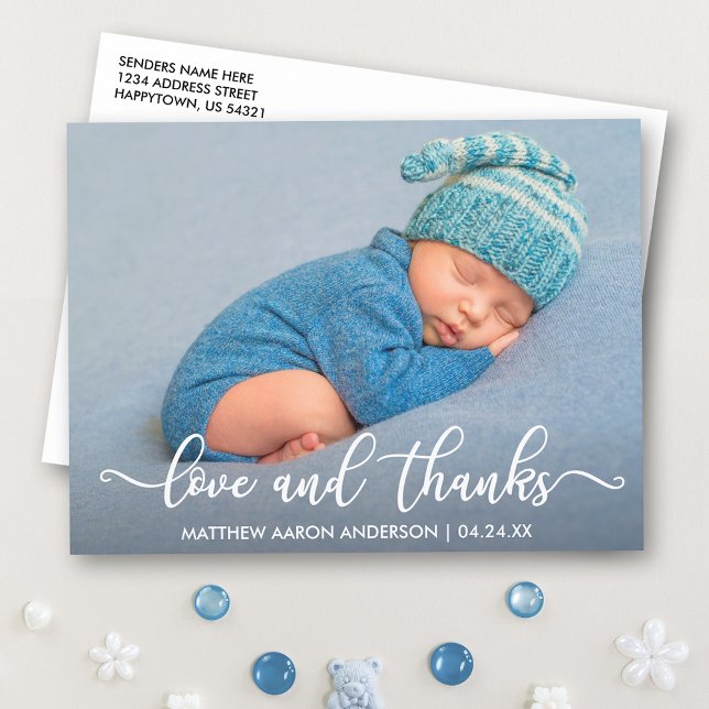Moderne Kalligrafie Neue Baby-Liebe und Dank Postkarte (Customize to change your personalized text size or text style.)
