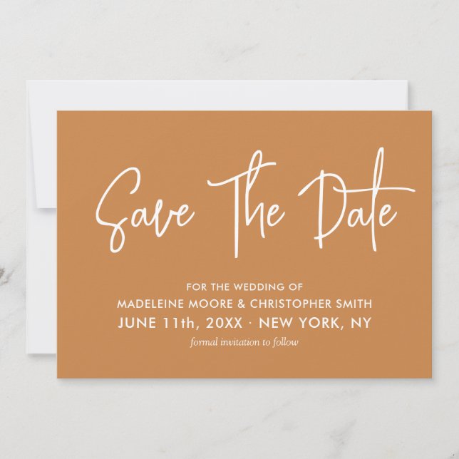 Moderne Kalligrafie - Orange Scannable QR Code Save The Date (Vorderseite)