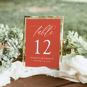 Moderne Kalligrafie Orange Tischnummer Hochzeit