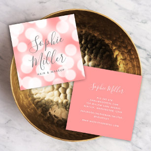 Moderne Kalligrafie Pink Champagne Bokeh Lights Quadratische Visitenkarte