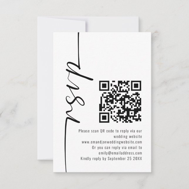 Moderne Kalligrafie QR Code Wedding RSVP Karte (Vorderseite)