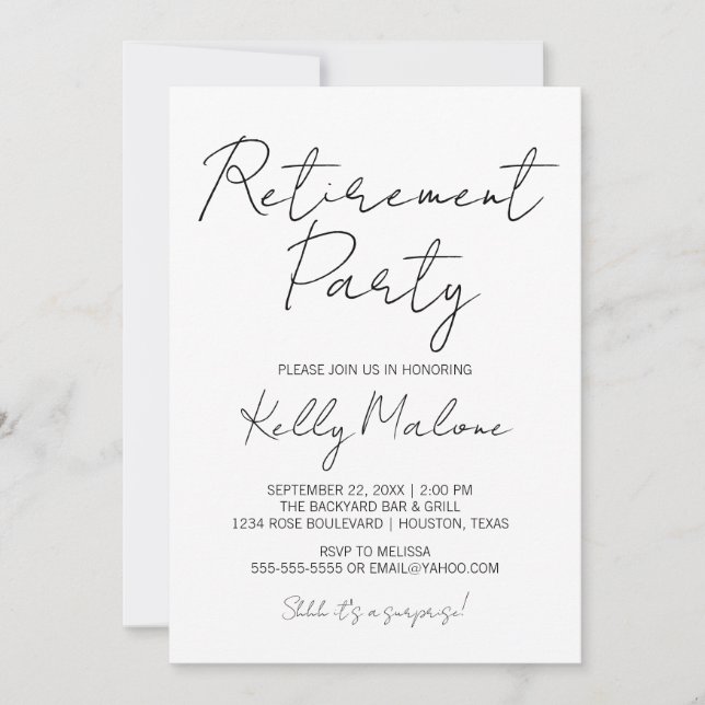 Moderne Kalligrafie-Renten-Party Einladung (Vorderseite)