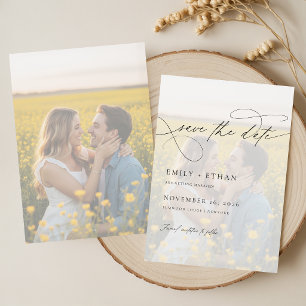 Moderne Kalligrafie-Schrift-Overlay-Foto-Hochzeit Save The Date