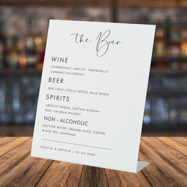 Moderne Kalligrafie-Schrift Wedding Bar Drink Menu Sockelschild (Von Creator hochgeladen)