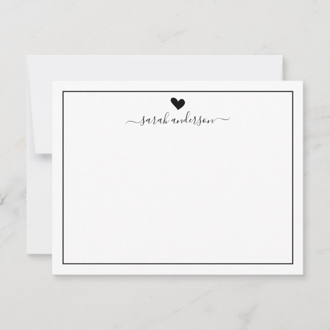 Moderne Kalligrafie Schwarzes Herz Personalisiert Mitteilungskarte (Vorderseite)