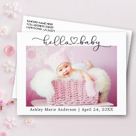 Moderne Kalligrafie Script Heart Hello Baby Postkarte