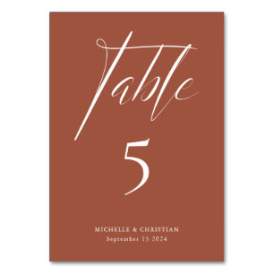 Moderne Kalligrafie Script Terracotta Wedding Tischnummer