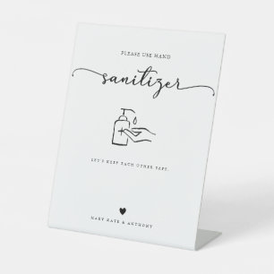 Moderne Kalligrafie Script Wedding Hand Sanitizer Sockelschild
