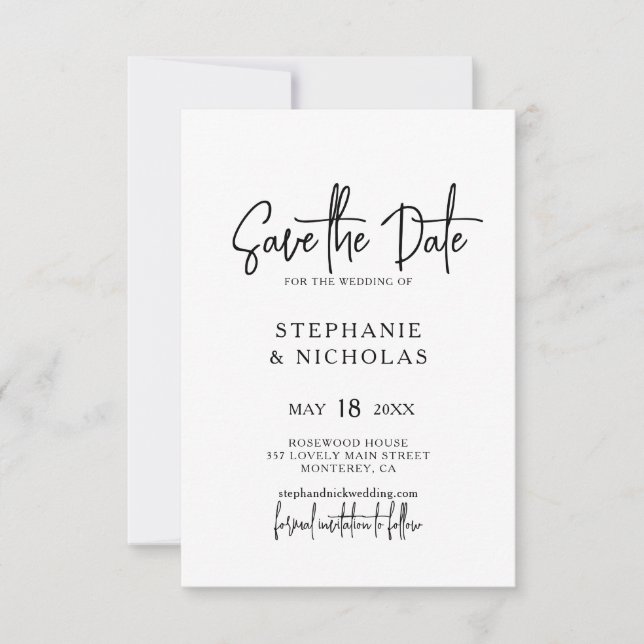 Moderne Kalligrafie-Skript-QR-Code-Hochzeit Save The Date (Vorderseite)