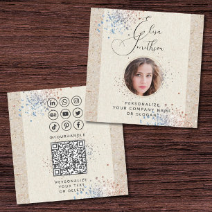 Moderne Kalligrafie Social Media QR Code Foto hinz Quadratische Visitenkarte