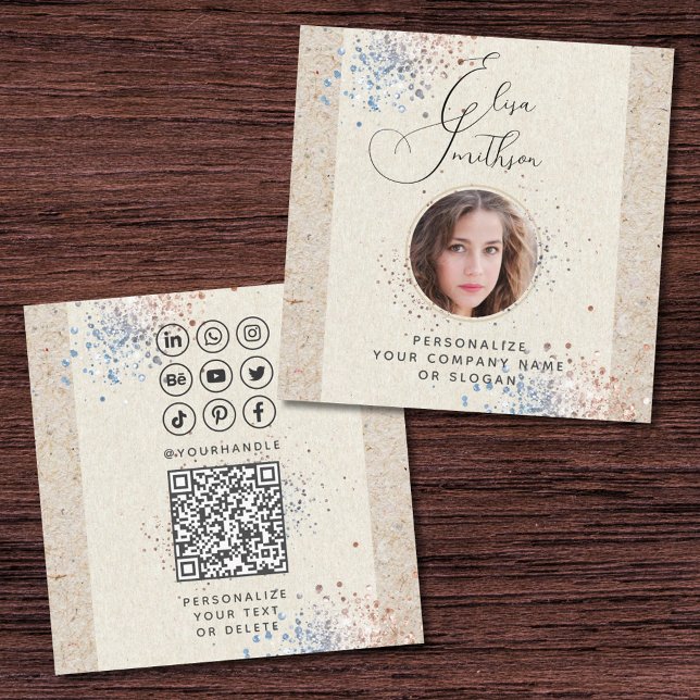 Moderne Kalligrafie Social Media QR Code Foto hinz Quadratische Visitenkarte (Von Creator hochgeladen)