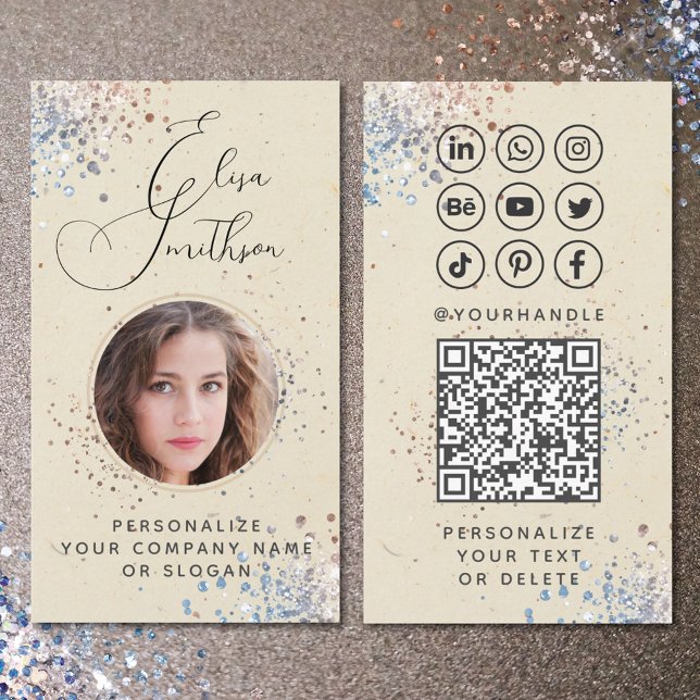 Moderne Kalligrafie Social Media QR Code Foto hinz Visitenkarte (Von Creator hochgeladen)