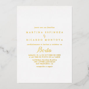Moderne Kalligrafie Spanische Hochzeit Gold Folieneinladung
